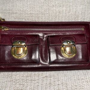 Marc Jacobs Deep Red Leather Wallet with Gold Accents